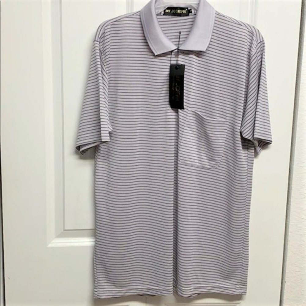 By Joseph Black Purple Black Striped Pocket Polo Shirt Size S NWT
